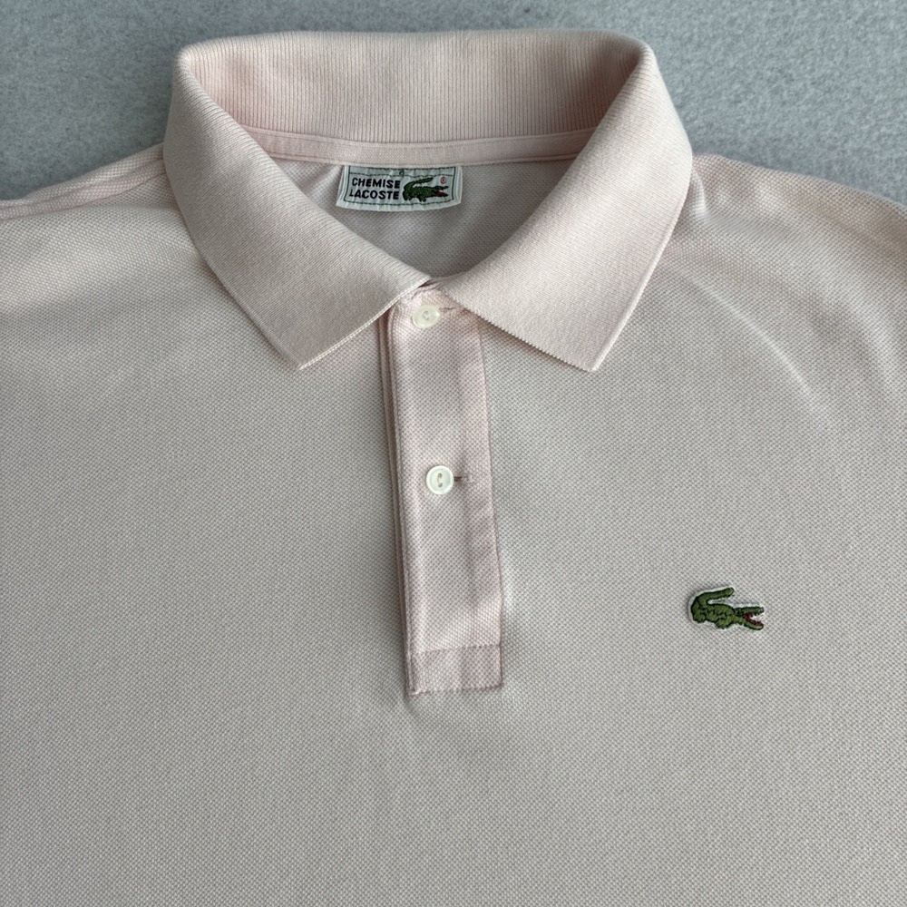 Vintage Chemise Lacoste Polo Pique Size 6 XL Pink Preppy College Cotton Casual